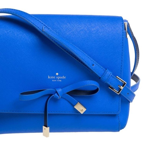 Kate Spade Blue Leather Bow Flap Crossbody Spacious Shoulder Bag 👜 Fits📱💄💵 - Picture 3 of 16